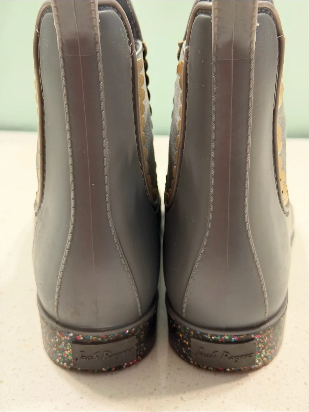 Jack Rogers Gray Chelsea Rain Boots Glitter Sole Size 7
